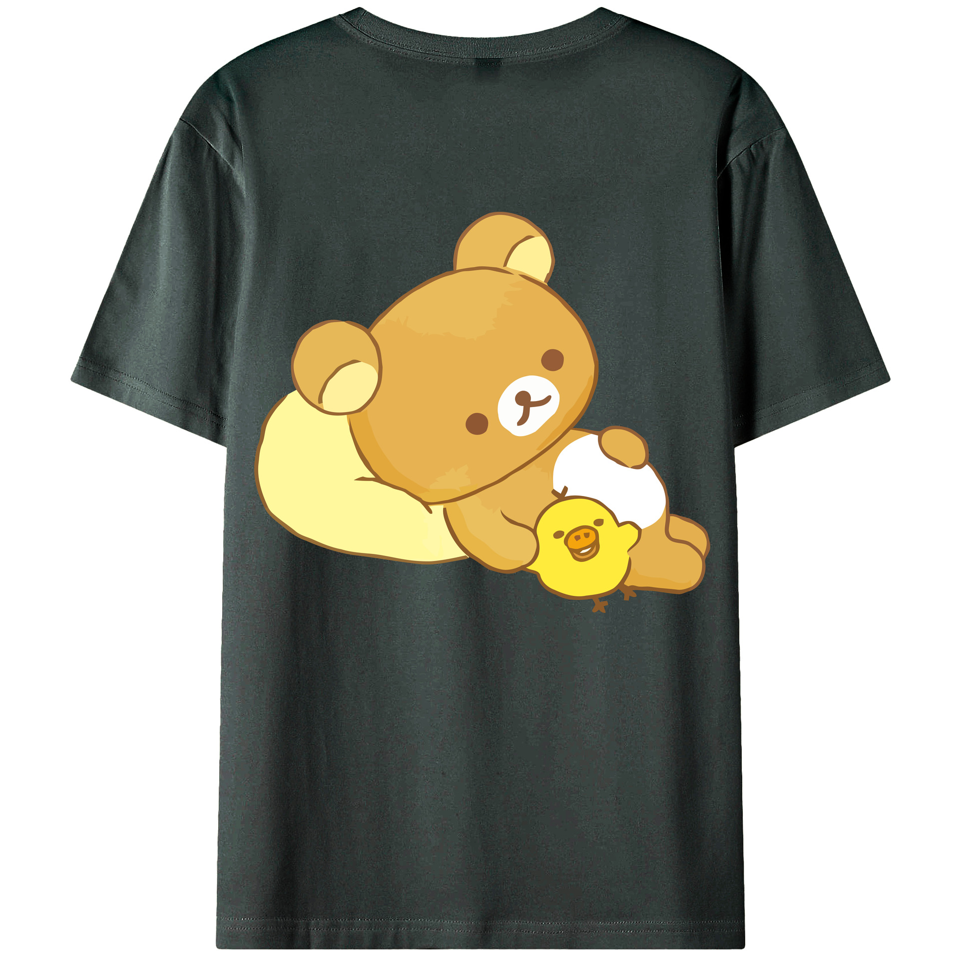 （画像用） リラックマ リラックマ キイロイトリ Rilakkuma Korilakkuma Kiiroitori 綿100％ メンズ半袖Tシャツ（バックプリント） 通気性
